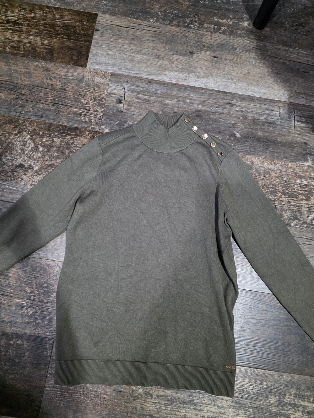 Calvin Klein Olive Ribbed Mock Neck Sweater with Gold Zip